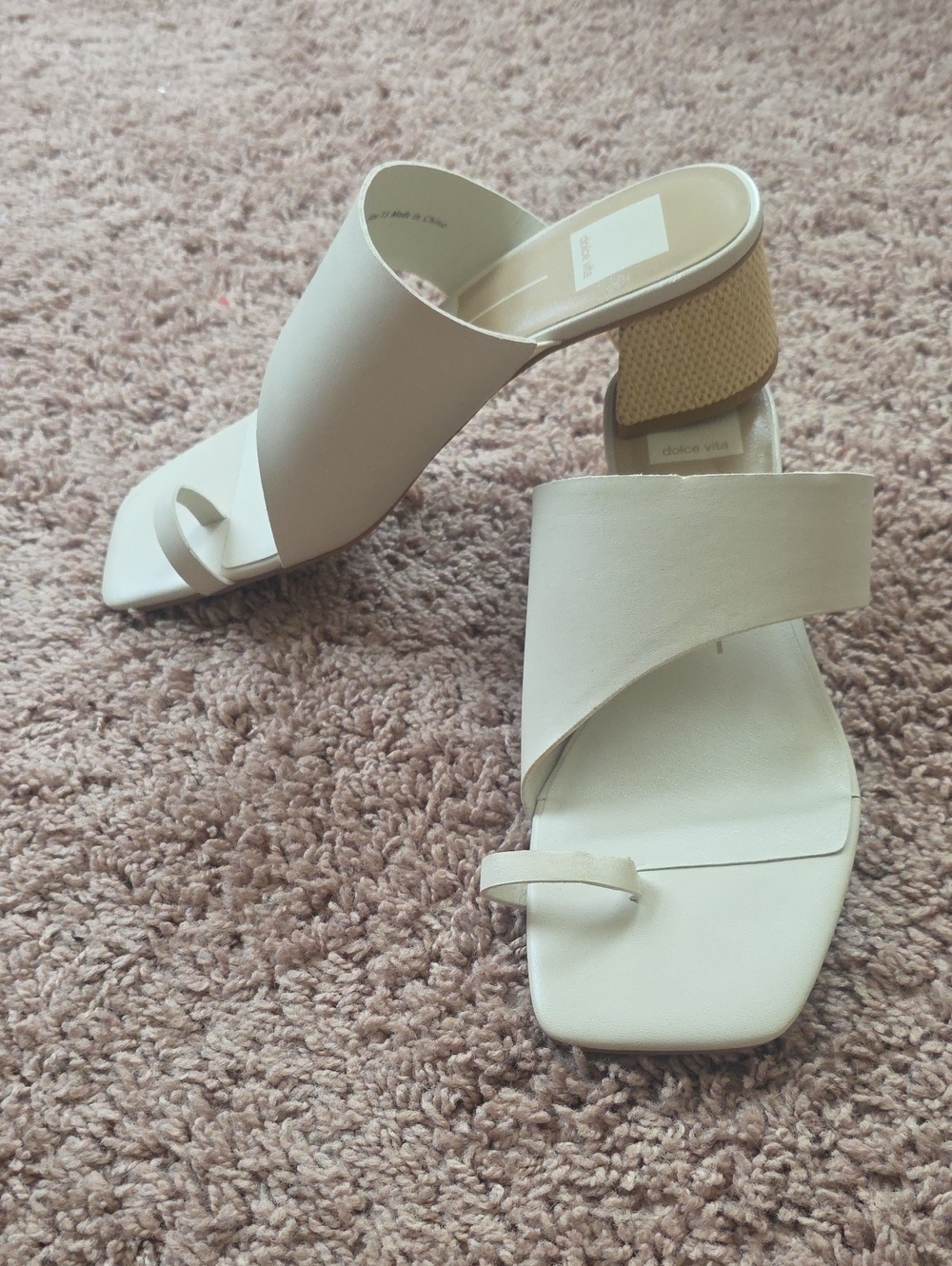Dolce Vita Cream Open-Toe Slide Mule with Wrapped Toe Loop